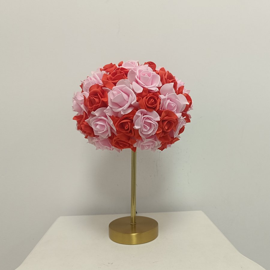 Aesthetic Rose Flower Ball Table Lamp, Romantic Floral Sphere Bedside Lamp with Gold Stand for Bedroom & Wedding Decoration