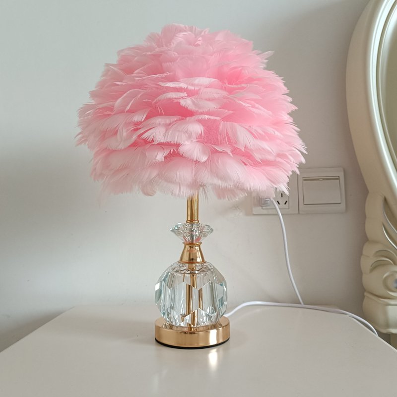 Romantic Feather Desk Lamp for Bedroom, Luxury Crystal & Gold Base Night Light, Aesthetic Cute Room Decor