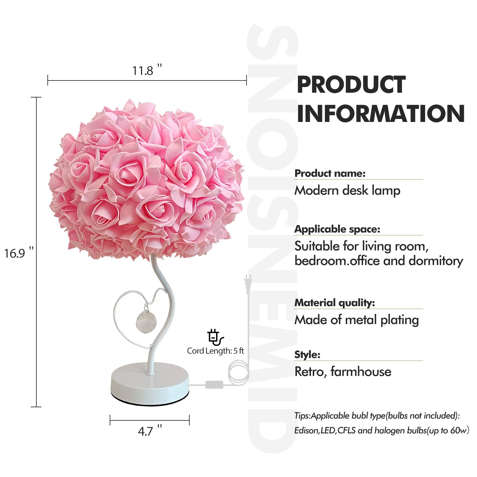French Romantic Rose Ball Table Lamp – Girlish Heart‑Loving Crystal Pendant Desktop Night Light – Cozy Bedroom Bedside Decorative Lamp