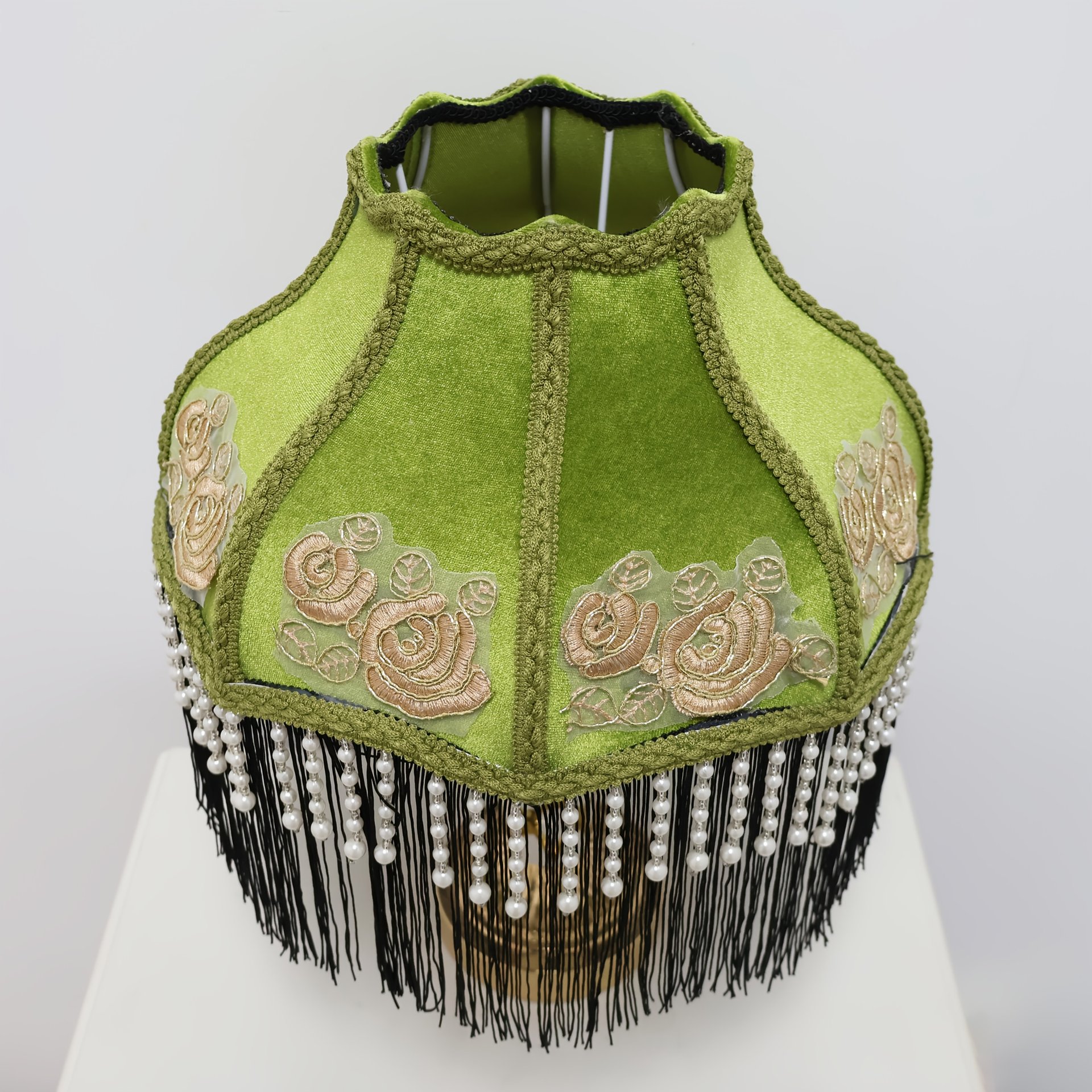 Vintage French Floral Lampshade, Victorian Jacquard Fabric Table Lamp Shade Replacement with Beaded Tassels, Antique Room Decor (Lampshade Only)