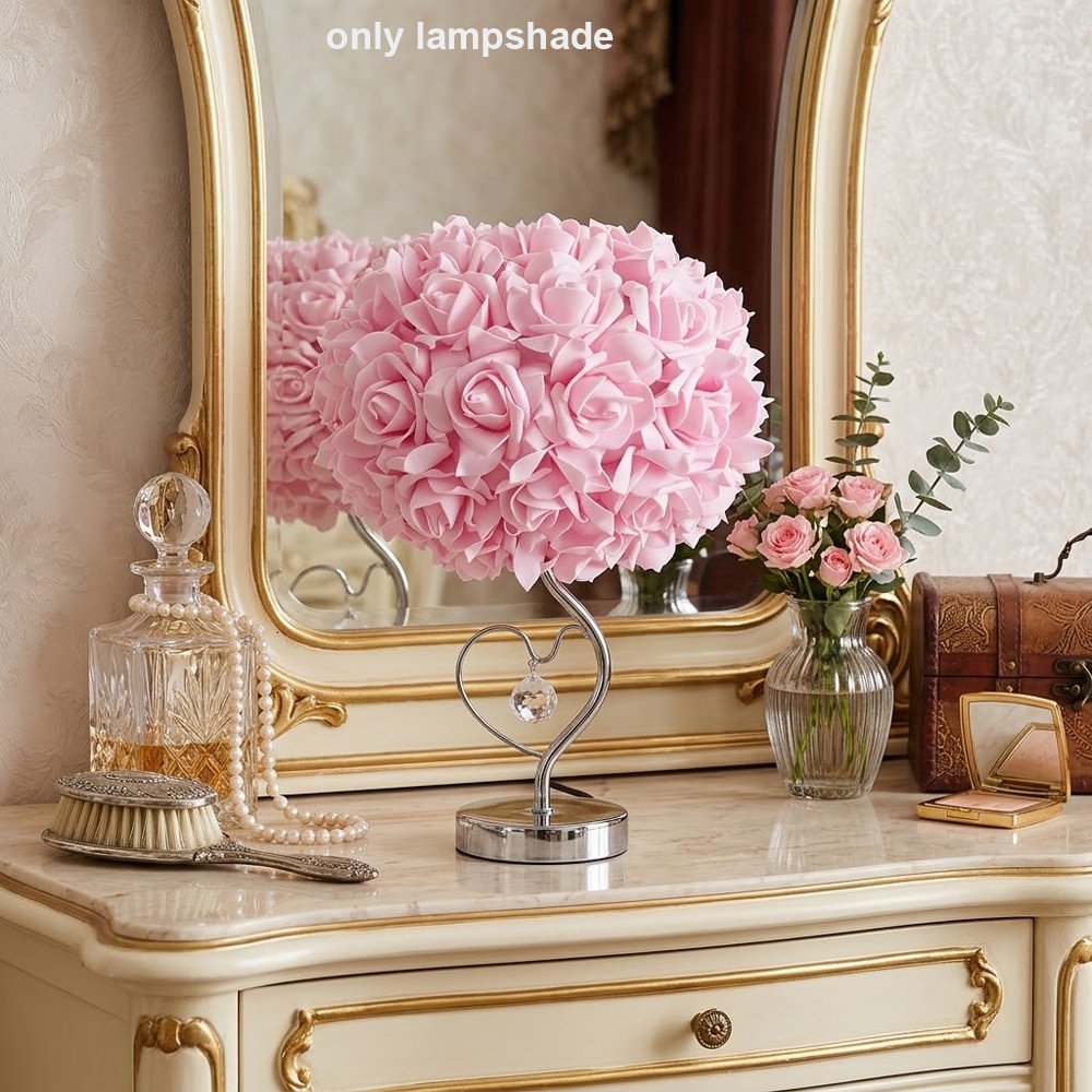 Romantic Rose Flower Lampshade, 26cmx19cm Aesthetic Floral Table Lamp Shade Replacement, Cottagecore & Coquette Room Decor (Lampshade Only)