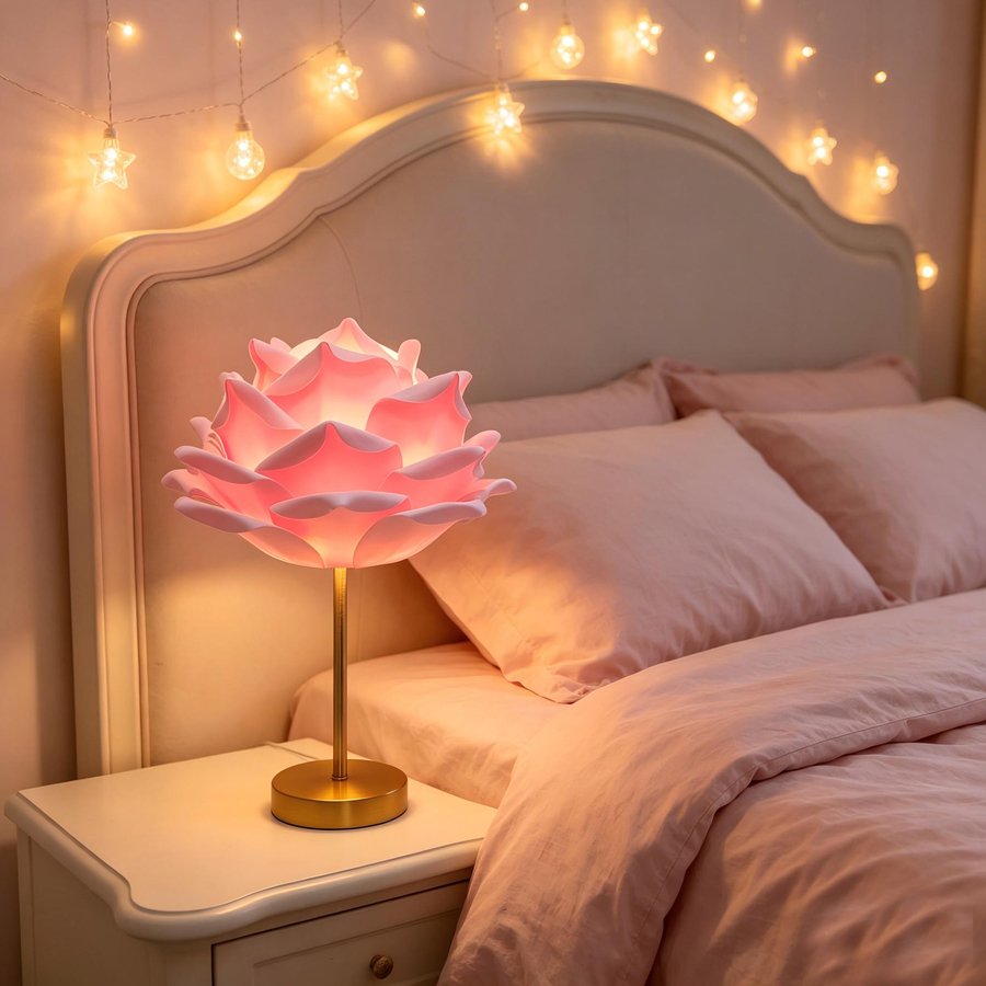 Desktop Table Lamp with Simulated Large Rose‑Petal Shape, Romantic Small Table Lamp for Bridal Chamber and Homestay Decoration