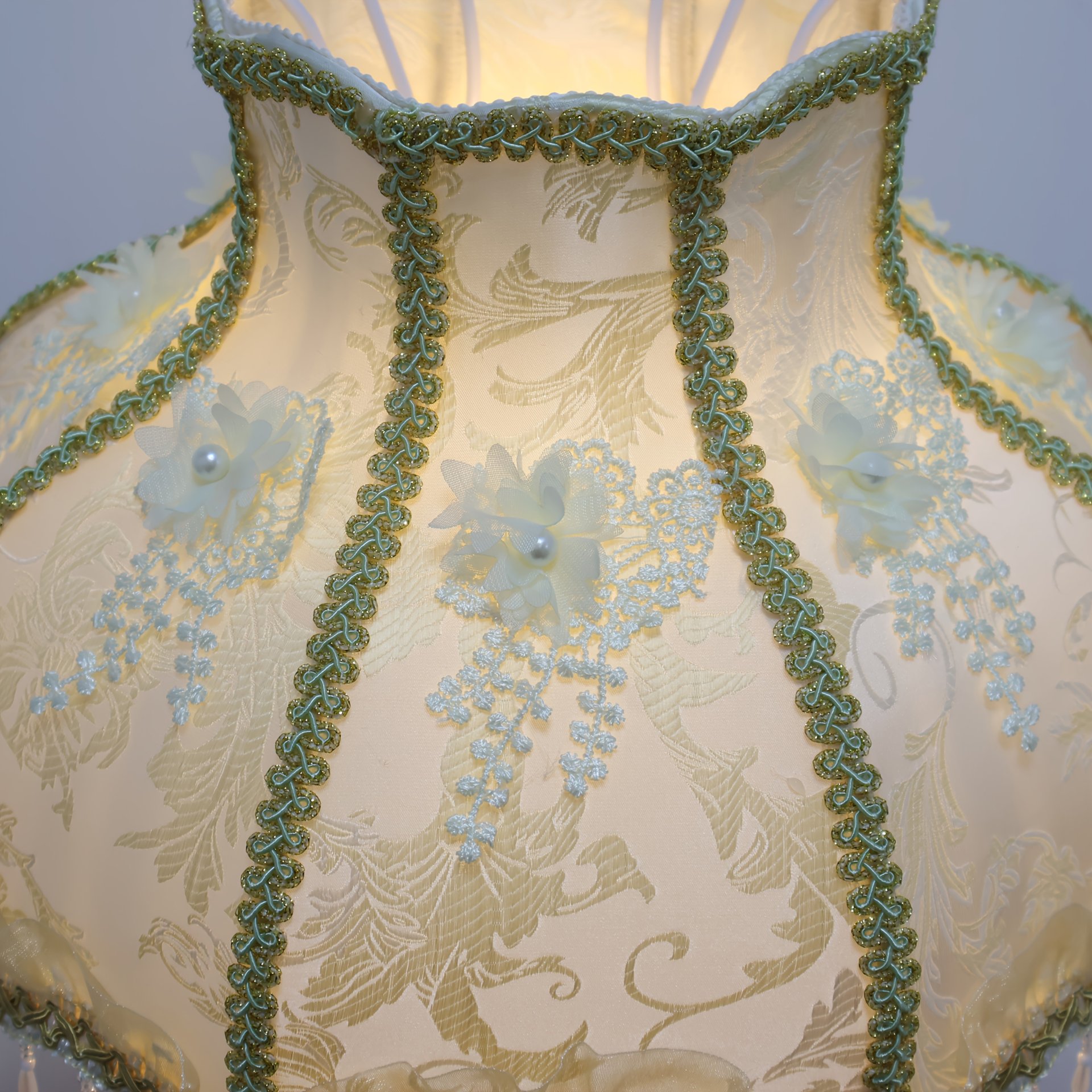 Vintage-style lace silk embroidered pearl linen shades