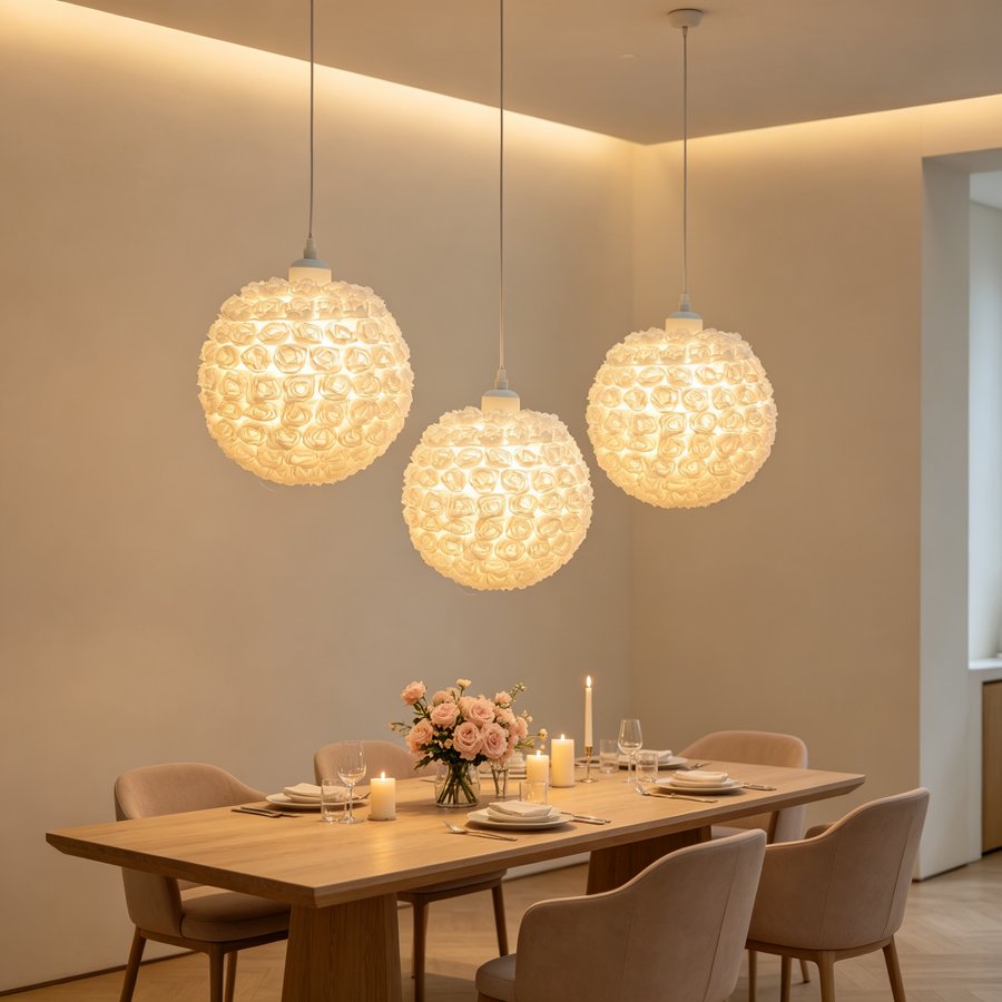 Warm and Romantic White & Taro‑Purple 3D Rose Sphere Fabric Lampshade, Replacement Lampshade Accessory for Girl‑Style Bedroom Pendant Lights and Table Lamps, Lampshade for Wedding Decorative Pendant Lights