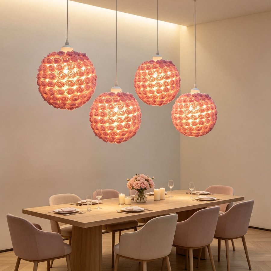 Warm and Romantic White & Taro‑Purple 3D Rose Sphere Fabric Lampshade, Replacement Lampshade Accessory for Girl‑Style Bedroom Pendant Lights and Table Lamps, Lampshade for Wedding Decorative Pendant Lights