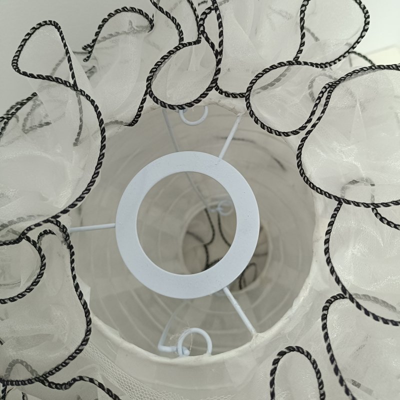 Black‑and‑white contrasting mesh spherical lampshade, wavy ball pleated lace trim, French‑style replacement lampshade accessory for table lamps and pendant lights