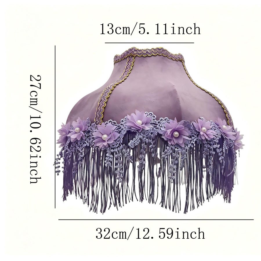 Purple Velvet Fabric Lampshade Flower Pearl Lace Purple Tassel Lamp Shade For Table Lamp Bedroom Vintage Home Decor