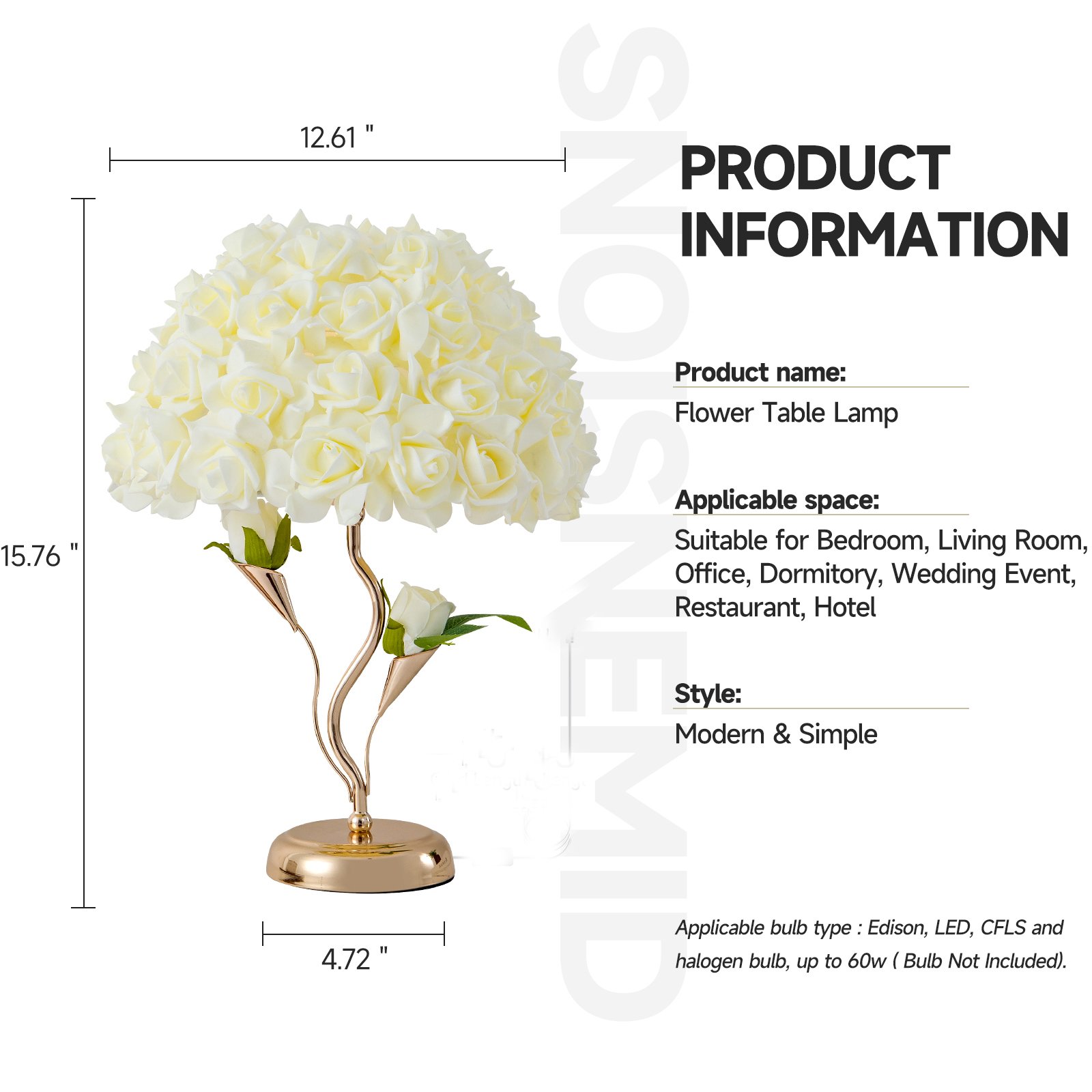 Realistic White Rose Spherical Bouquet Table Lamp with Curved Golden Stand – Luxury Floral Déc