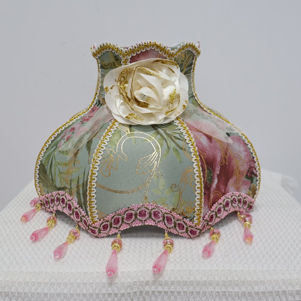 Vintage French Floral Lampshade, Luxury Jacquard Fabric Table Lamp Shade with Crystal Beaded Tassels & Rose Accent, Victorian Room Decor (Lampshade Only)