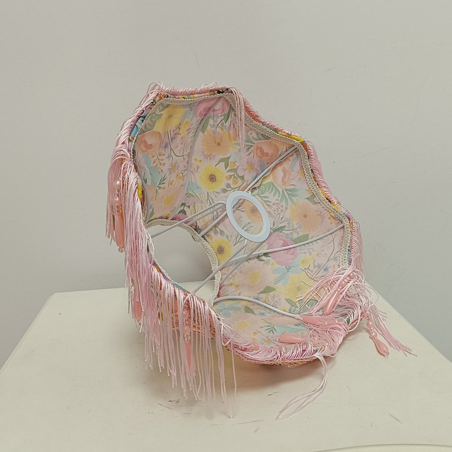 Colorful Garden Floral Print Fabric Lampshade, Pink Tassel Bead Pendant Replacement Lamp Shade for Table Floor Lamp Home Decor