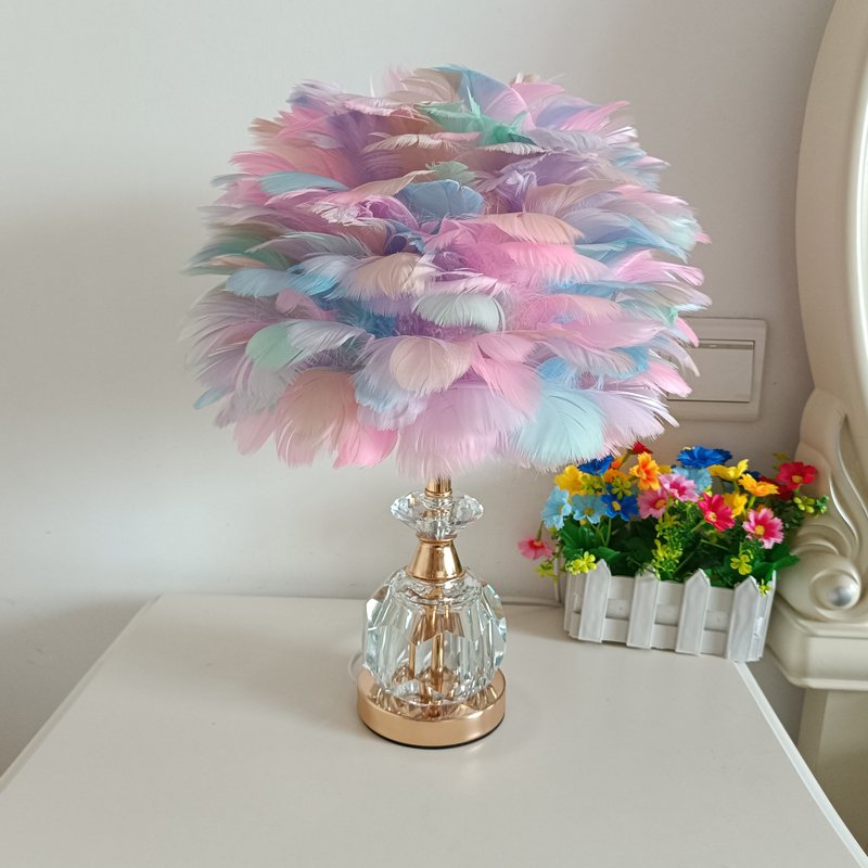 Romantic Feather Desk Lamp for Bedroom, Luxury Crystal & Gold Base Night Light, Aesthetic Cute Room Decor