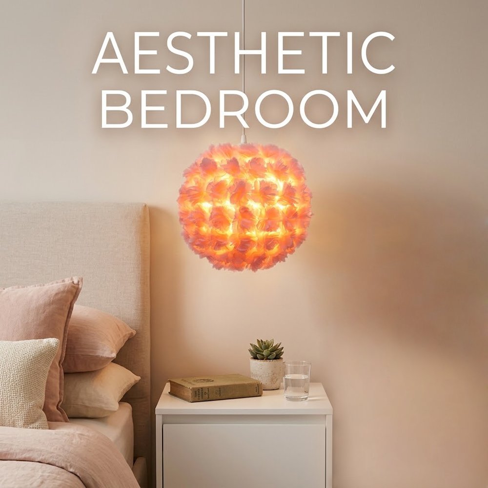 French Romantic Fabric Flower Lampshade, Cozy Aesthetic Pastel Purple/Pink Desk Light Shade Replacement, Dreamy Bedside Room Decor (Lampshade Only)