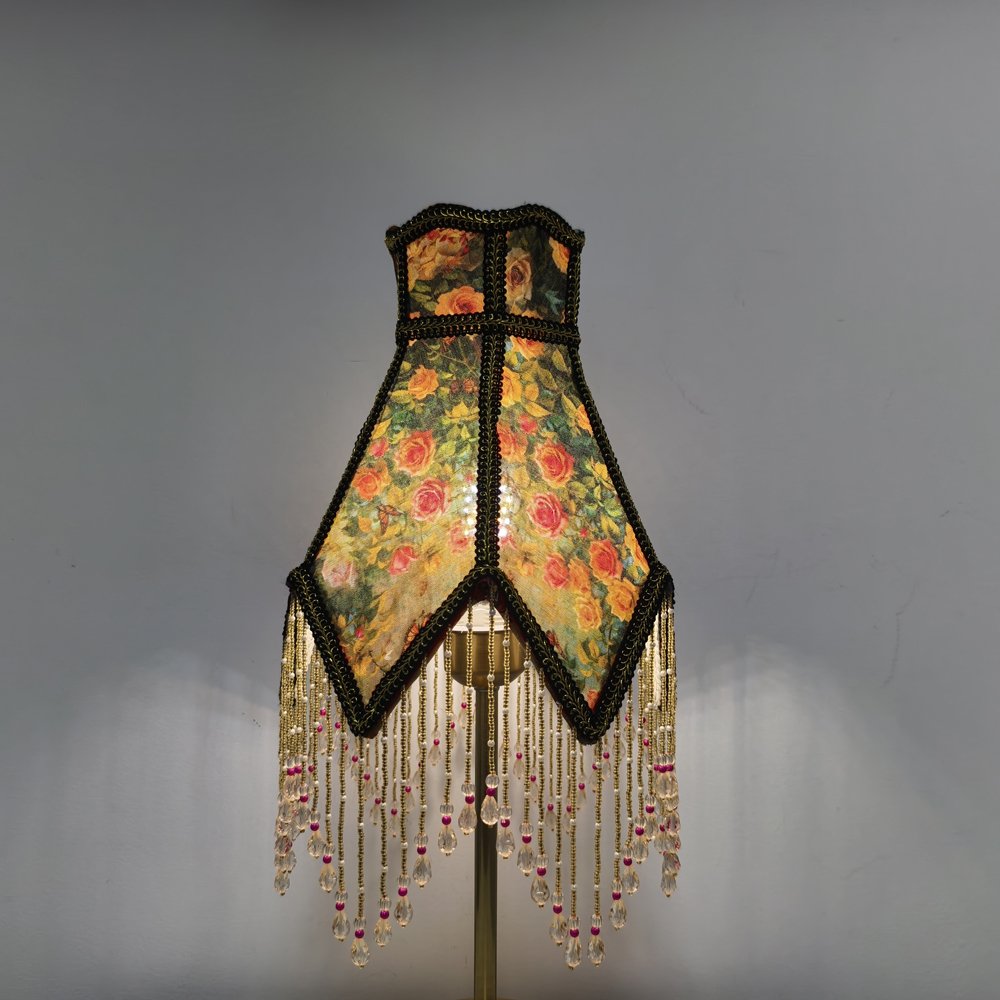 Gothic Romantic Floral Lampshade for Desk Lamp, Retro Oil Painting Style Light Shade with Fringe, Antique Home Decor