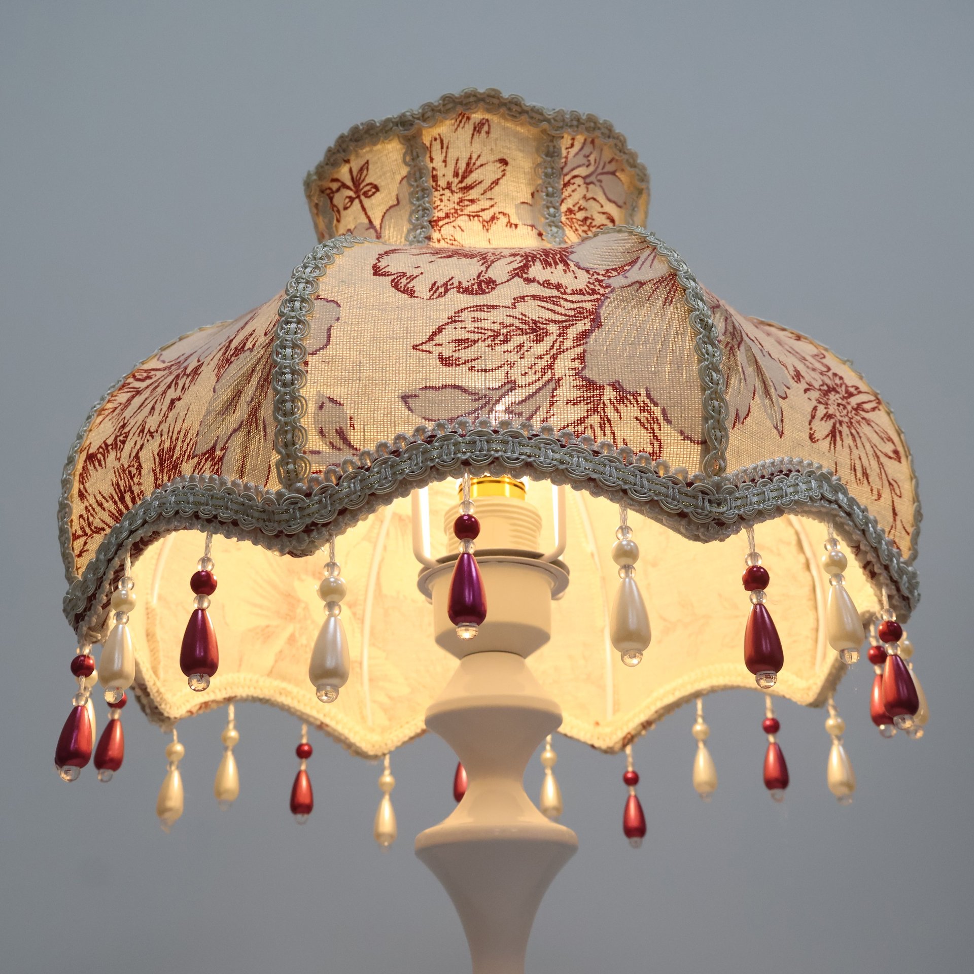 Vintage Rose Carnation Print Silk Fabric Jewel Tone Pendant Light Shade