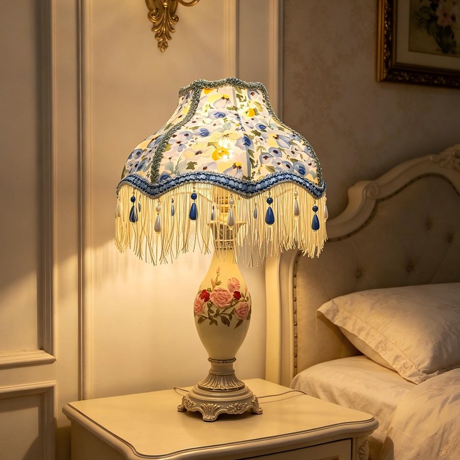 Flower‑Princess Pearl Tassel Lampshade, Girlish‑Style Wedding Room Fabric Table Lamp Shade, Decorative Replacement Shell for Atmosphere‑Creating Bedroom Table Lamp