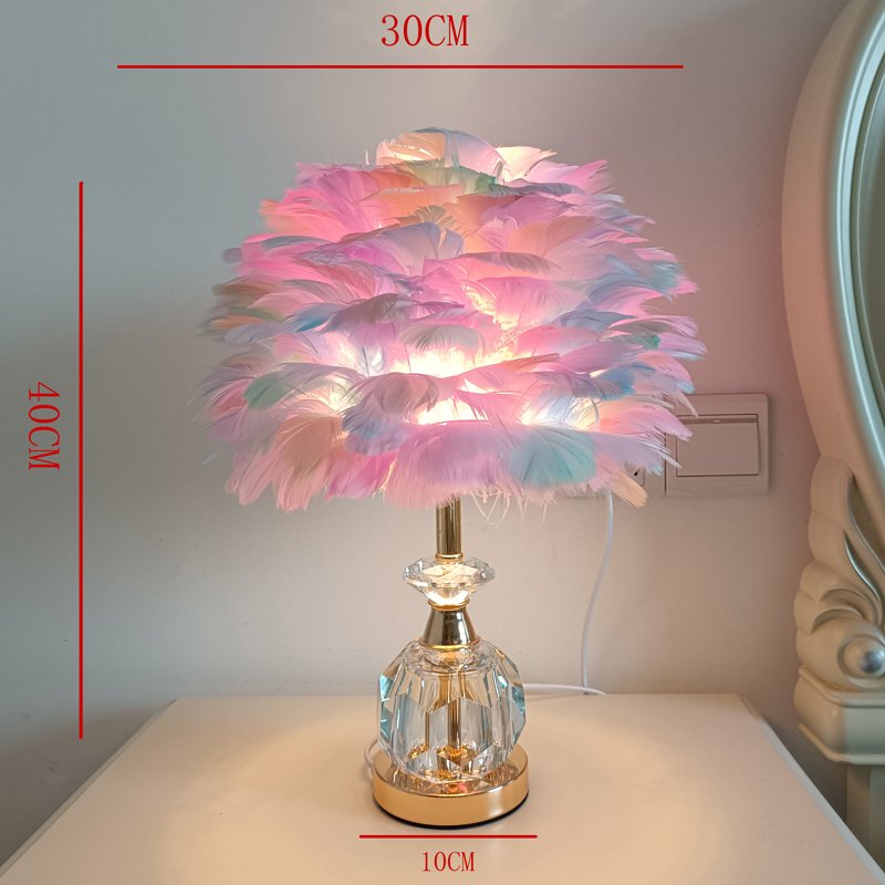 Romantic Feather Desk Lamp for Bedroom, Luxury Crystal & Gold Base Night Light, Aesthetic Cute Room Decor