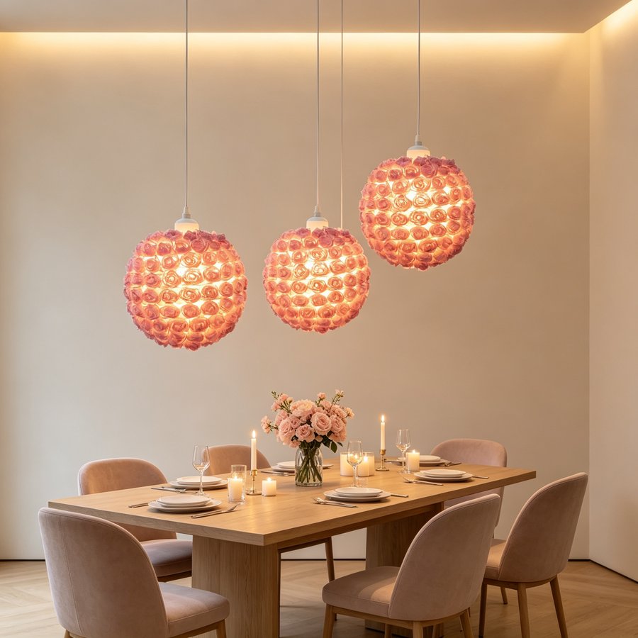 Warm and Romantic White & Taro‑Purple 3D Rose Sphere Fabric Lampshade, Replacement Lampshade Accessory for Girl‑Style Bedroom Pendant Lights and Table Lamps, Lampshade for Wedding Decorative Pendant Lights