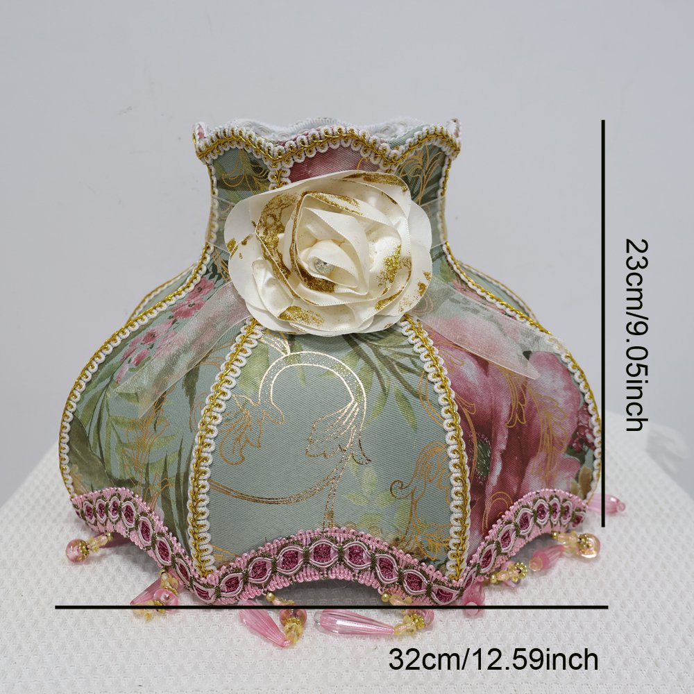 Vintage French Floral Lampshade, Luxury Jacquard Fabric Table Lamp Shade with Crystal Beaded Tassels & Rose Accent, Victorian Room Decor (Lampshade Only)