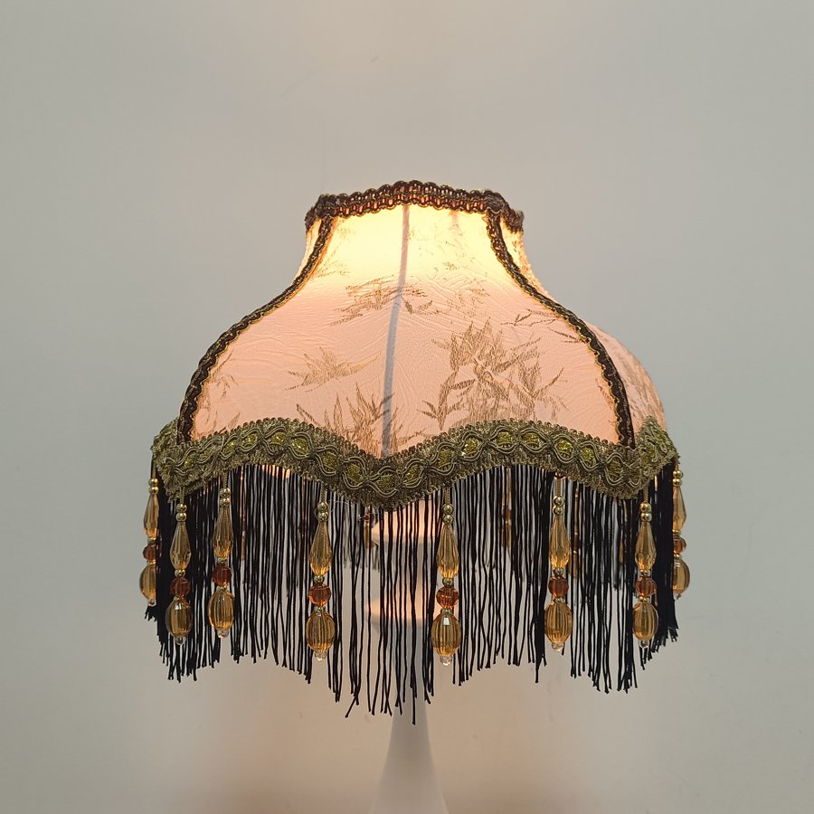 Vintage Octagonal Fabric Lampshade Pink Bamboo Jacquard Black Tassel Beaded Lamp Shade For Table Lamp Bedside Decor