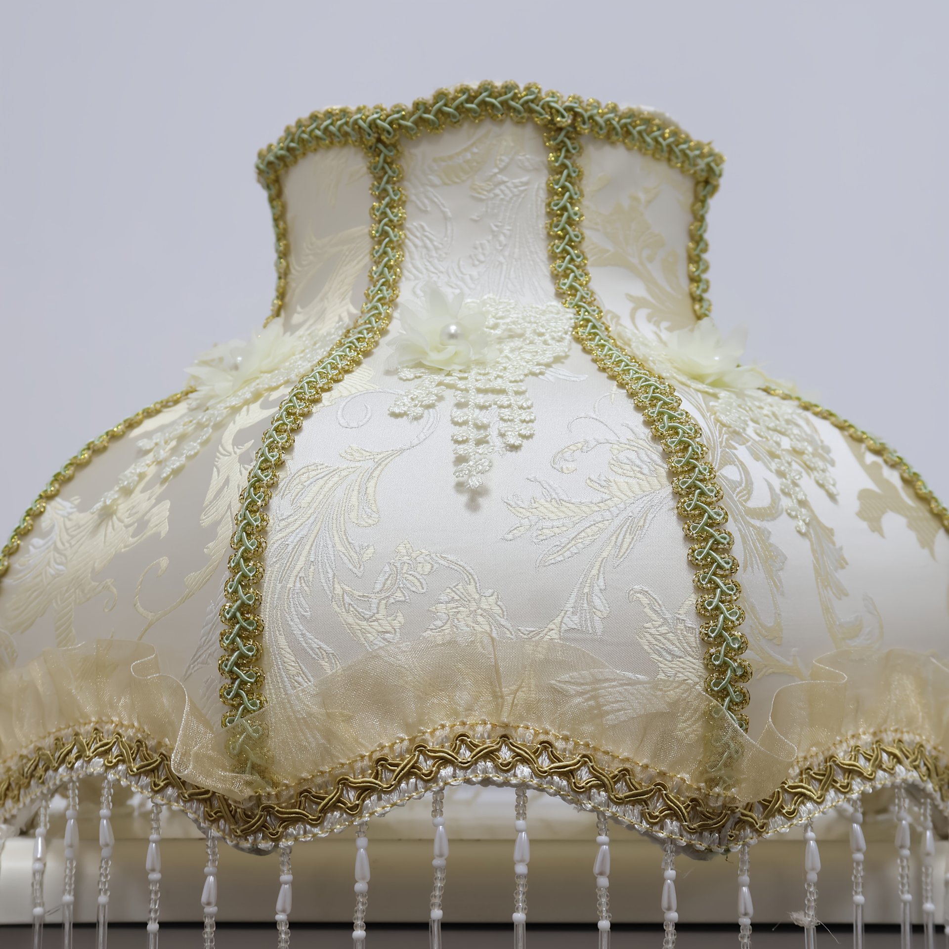 Vintage-style lace silk embroidered pearl linen shades