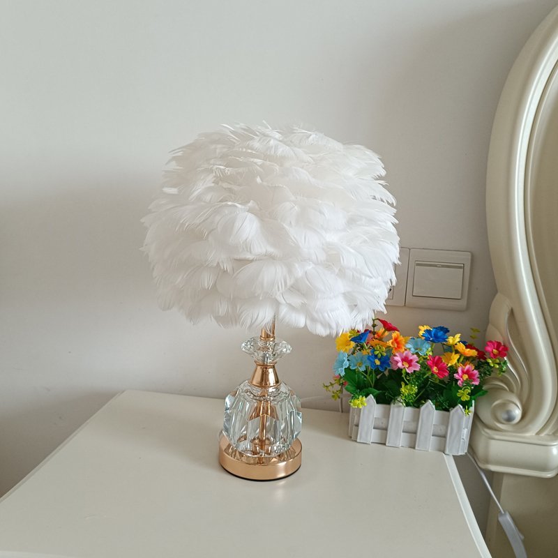 Romantic Feather Desk Lamp for Bedroom, Luxury Crystal & Gold Base Night Light, Aesthetic Cute Room Decor