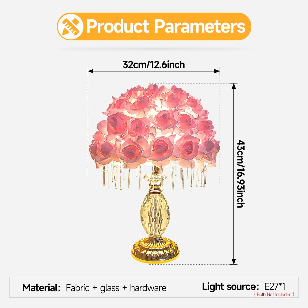 Pink Rose Ball Crystal Table Lamp, Crystal Tassel Vintage Desktop Lamp, Atmosphere Lamp for Wedding Gifts
