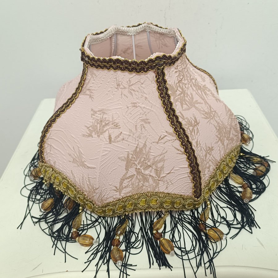 Vintage Octagonal Fabric Lampshade Pink Bamboo Jacquard Black Tassel Beaded Lamp Shade For Table Lamp Bedside Decor