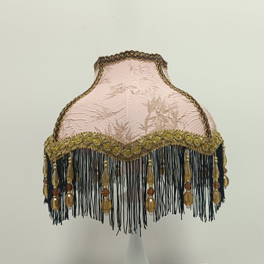 Vintage Octagonal Fabric Lampshade Pink Bamboo Jacquard Black Tassel Beaded Lamp Shade For Table Lamp Bedside Decor