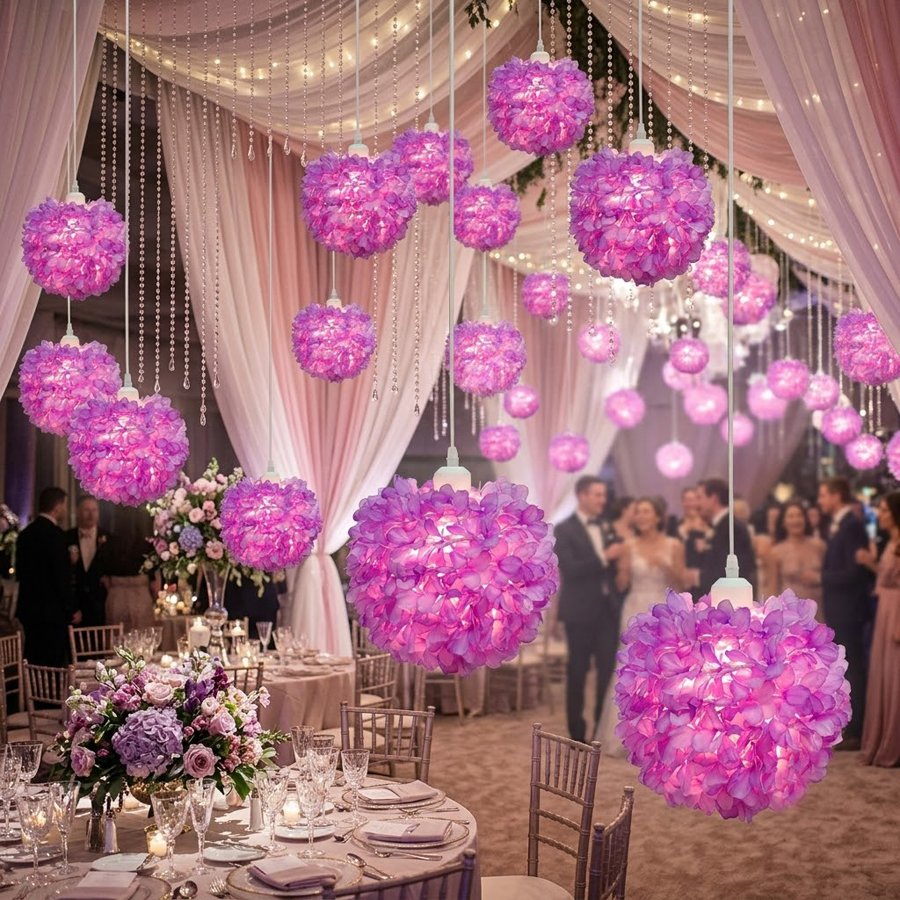 Warm and romantic spherical flower‑shaped lamp shade, aesthetic lamp shade for wedding and bedroom decoration, suitable for decorating venues of various styles