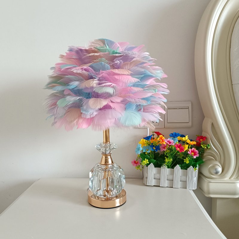 Romantic Feather Desk Lamp for Bedroom, Luxury Crystal & Gold Base Night Light, Aesthetic Cute Room Decor