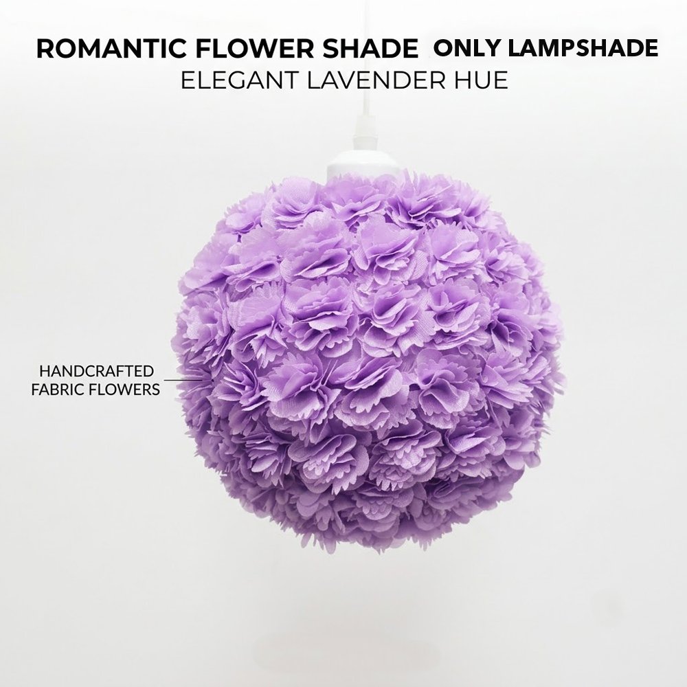 French Romantic Fabric Flower Lampshade, Cozy Aesthetic Pastel Purple/Pink Desk Light Shade Replacement, Dreamy Bedside Room Decor (Lampshade Only)