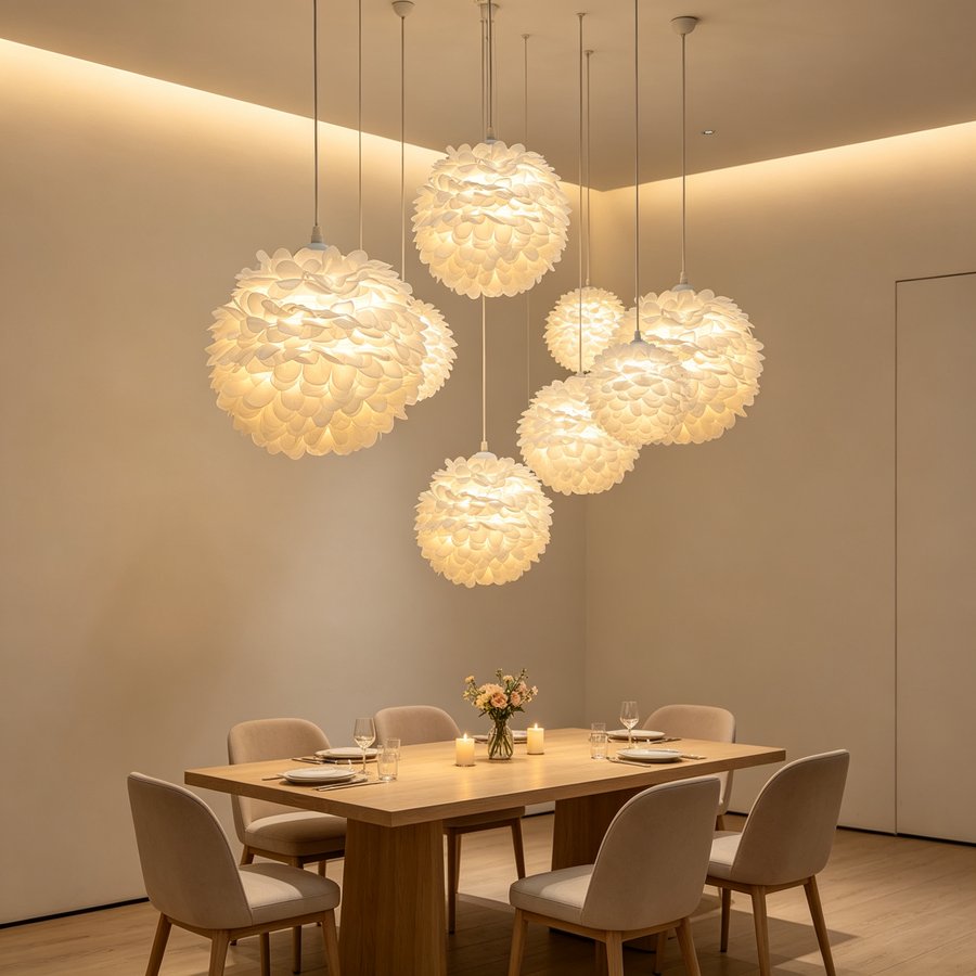 White Fabric Petal Sphere Lampshade, Romantic Flower Shaped Lamp Shade for Pendant Light Table Lamp Home Decor