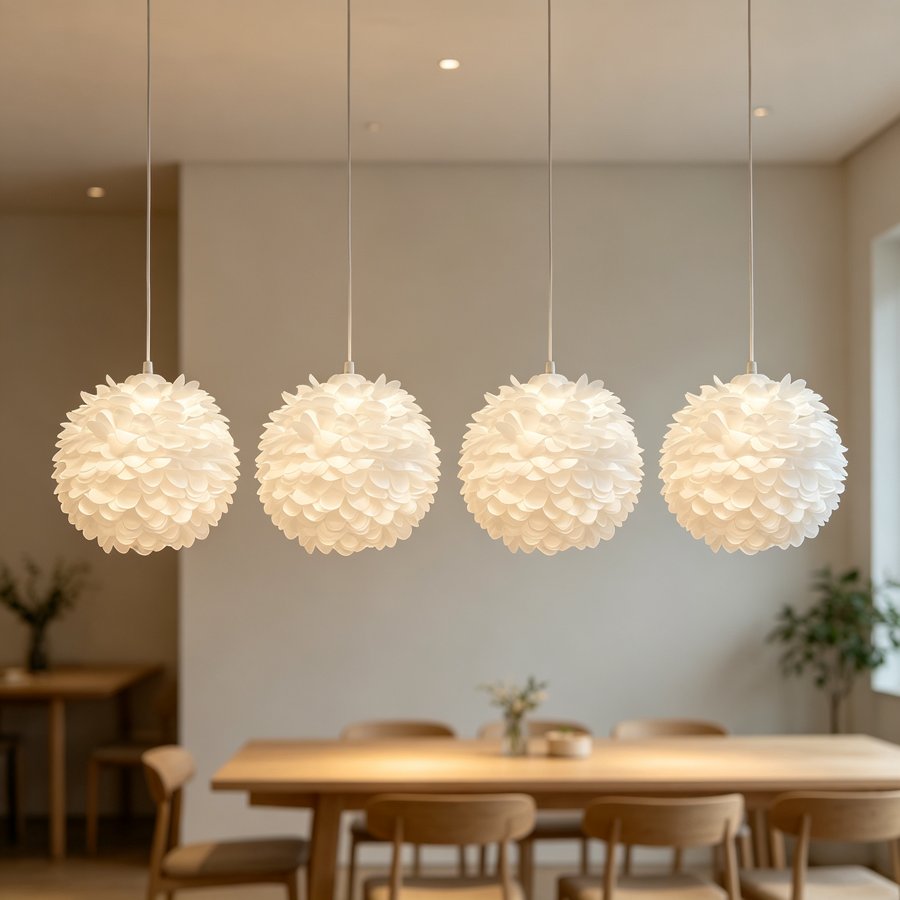 White Fabric Petal Sphere Lampshade, Romantic Flower Shaped Lamp Shade for Pendant Light Table Lamp Home Decor