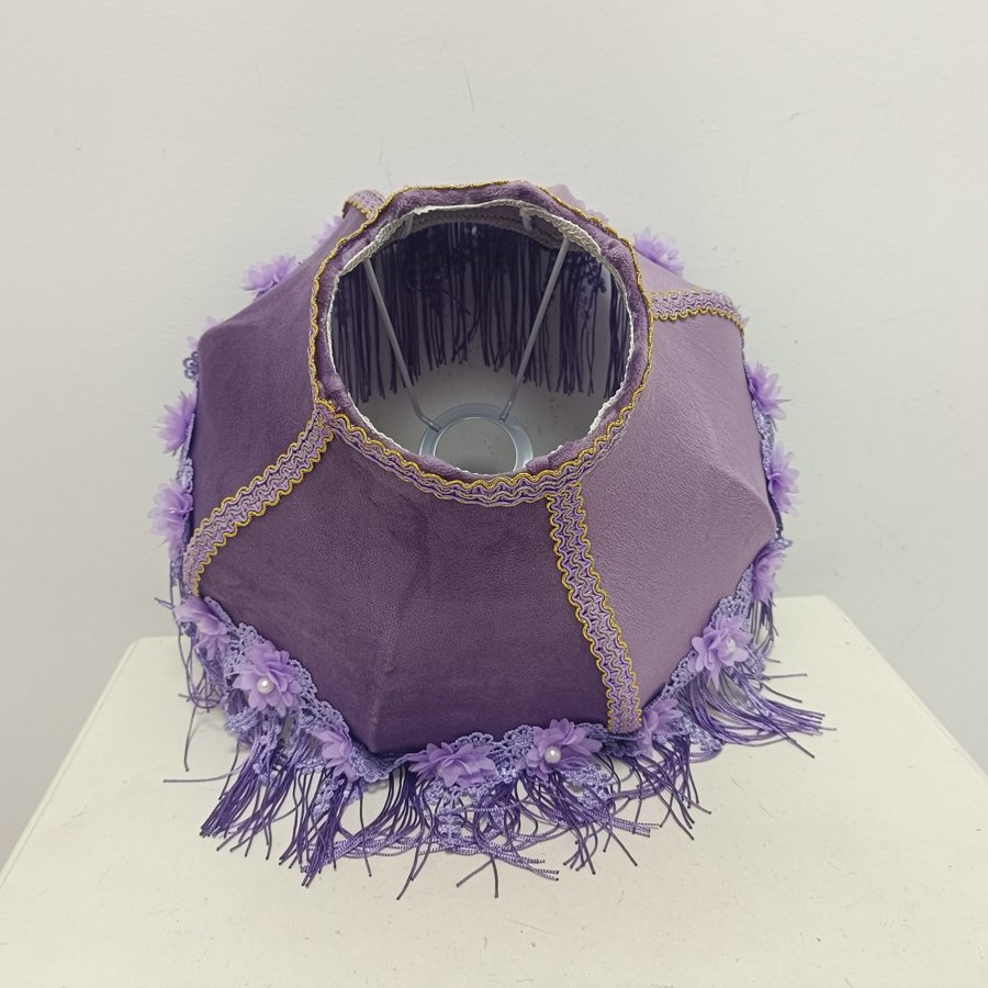 Purple Velvet Fabric Lampshade Flower Pearl Lace Purple Tassel Lamp Shade For Table Lamp Bedroom Vintage Home Decor